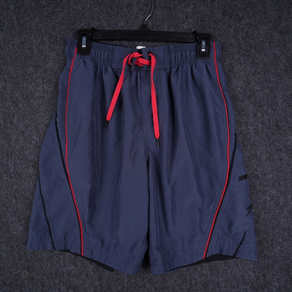 Speedo Swim Trunks Men Small Navy Blue Fair Mesh Liner Removed Athletic Beach